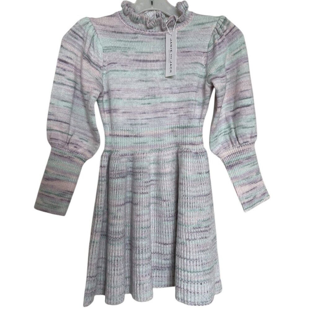 Janie And Jack Dress Girls Size 4t Purple Pink Green Sweater Long Sleeve
